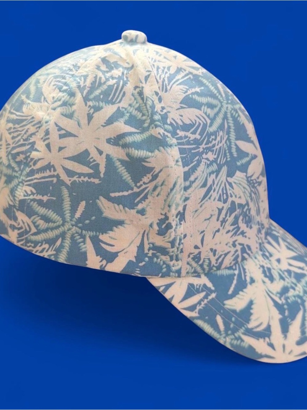 Botanical Light Blue & White Tropical Palm Tree Baseball Hat cap - Picture 2 of 6